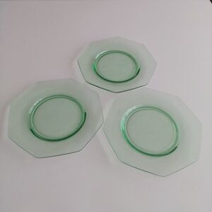 1930s Green Depression Glass Octagon Side Plates Set of 3